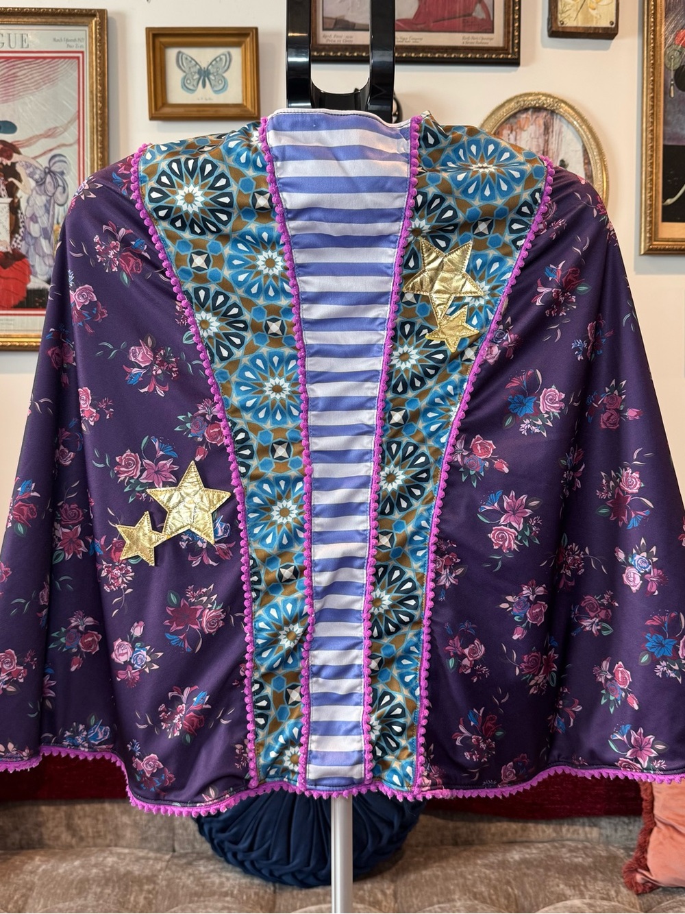 Matilda Jane Purple Floral Kid’s Cape with Gold Star Appliqués